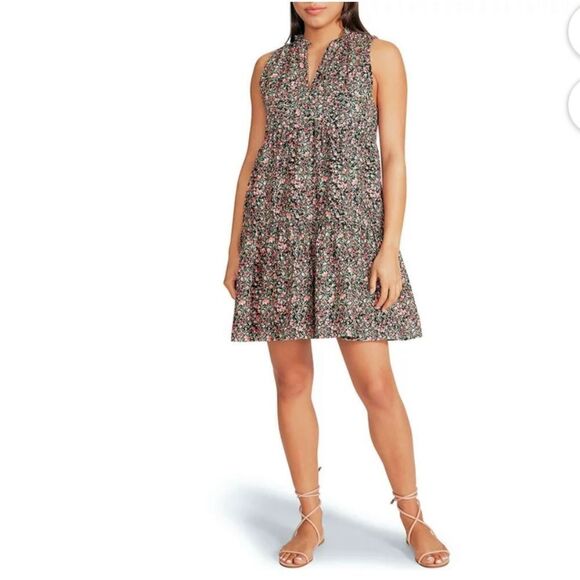 BB Dakota Sleeveless Tiered Black Floral Dress - Picture 1 of 14